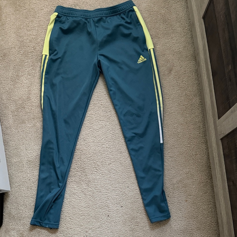 Adidas Men Teal and Yellow Joggers